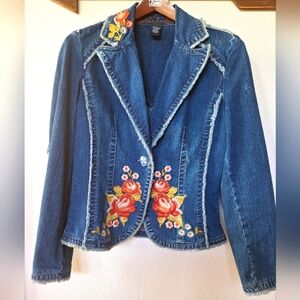 Y2K Vintage Kikit Jeans Denim Embroidered Blazer. Womens size S